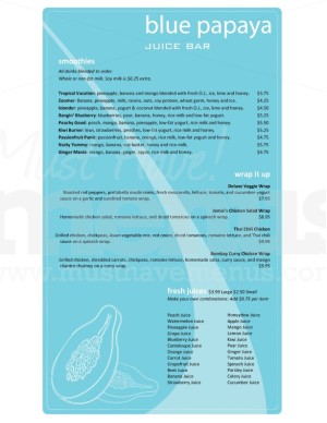 Smoothie Juice Bar Menu