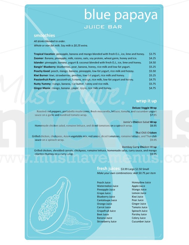 Smoothie Juice Bar Menu | page 1
