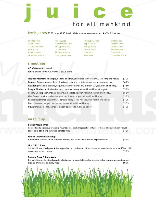 Wheatgrass Juice Bar Menu | page 1