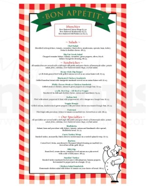 Red Checked Deli Menu Long