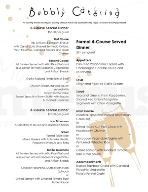 Champagne Wedding Catering Menu