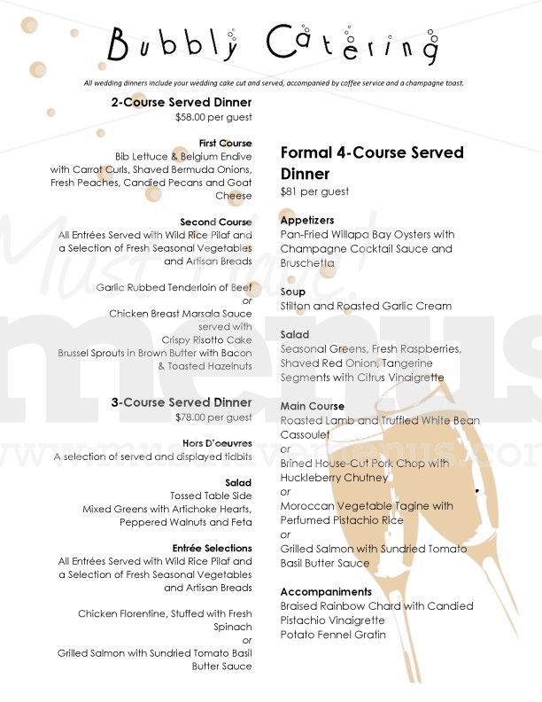 Champagne Wedding Catering Menu | page 1