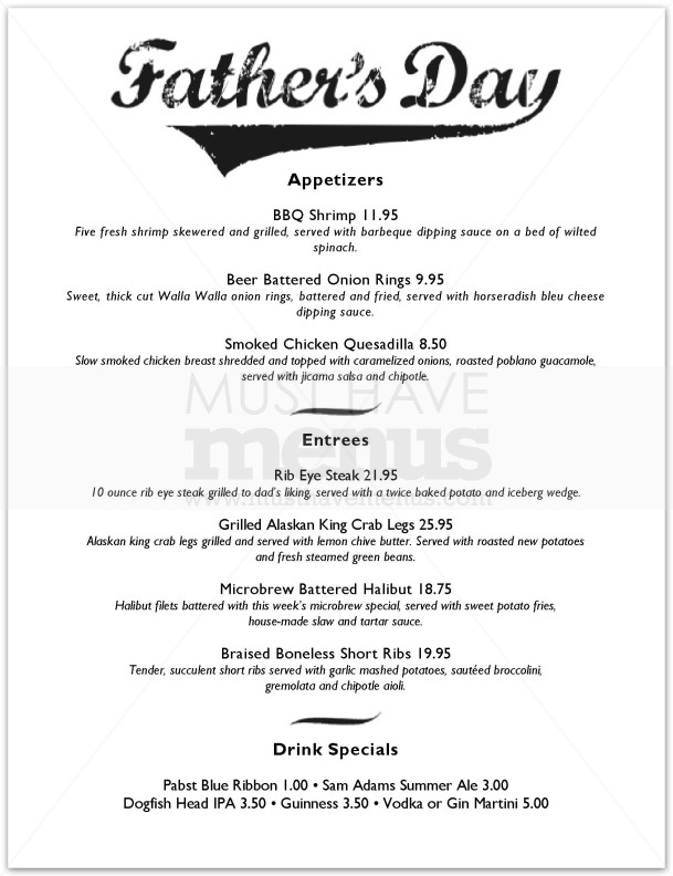 Father's Day Sports Menu | page 1