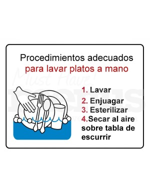 Manual Dishwashing Kitchen Safety Signs in Spanish