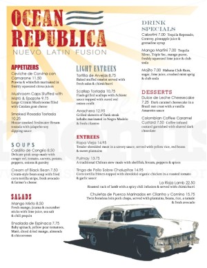 Cuban Latin Menu