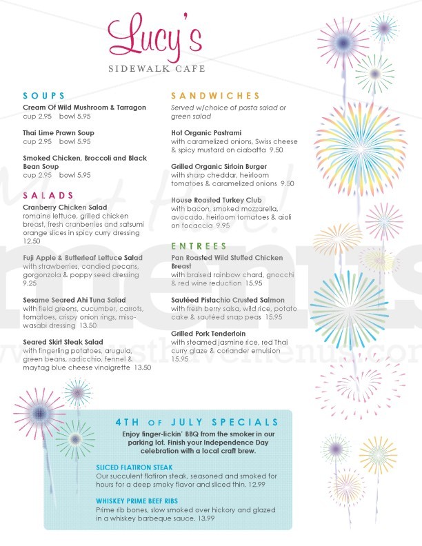 Fireworks 4th of July Menu | page 1