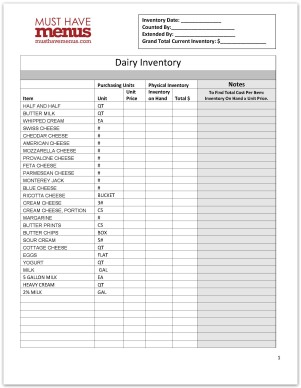 Dairy Monthly Inventory Form