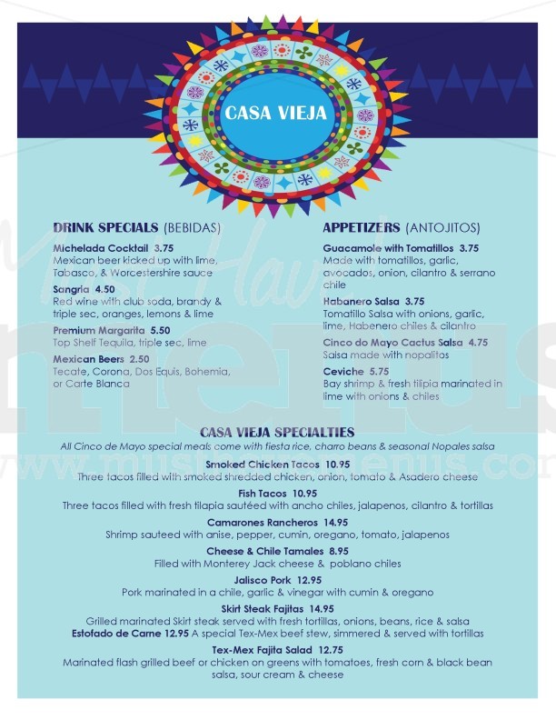 Casa Vieja Mexican Menu | page 1