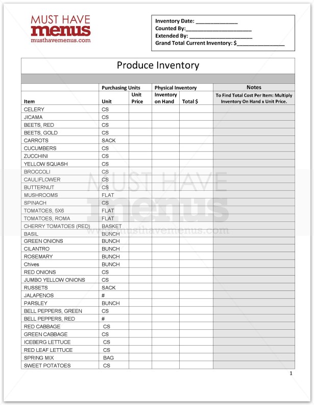 Produce Inventory Form | page 1