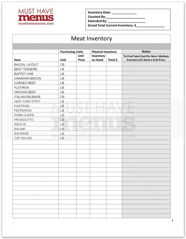 Meat Inventory Form | page 1