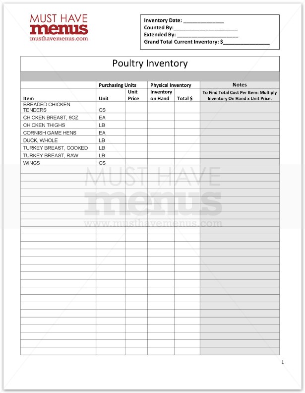 Poultry Inventory Form | page 1