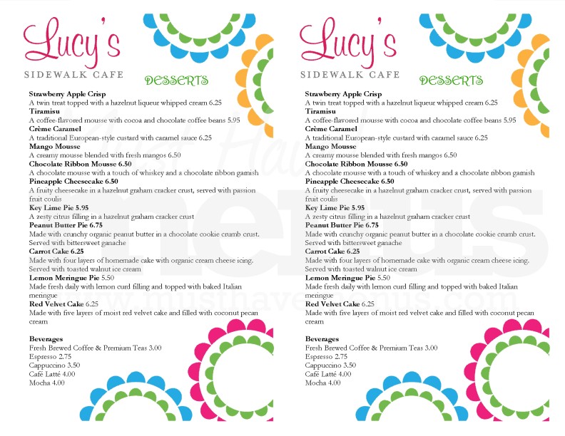 Sidewalk Cafe Specials Menu | page 1
