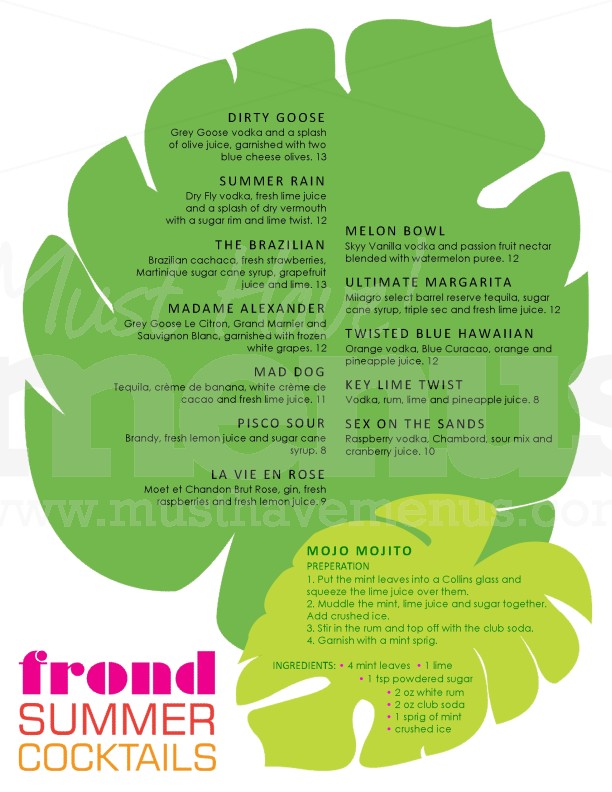 Summer Cocktail Menu | page 1