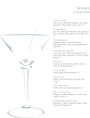 summer cocktail party menu bar menus