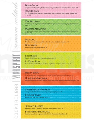 Colorful Summer Drinks Menu
