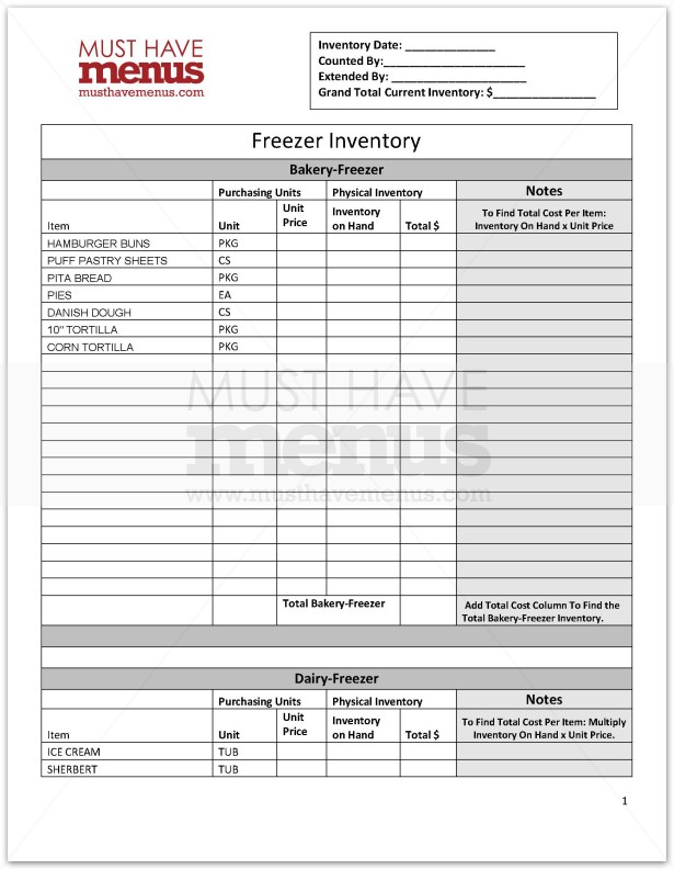 Freezer Inventory | page 1