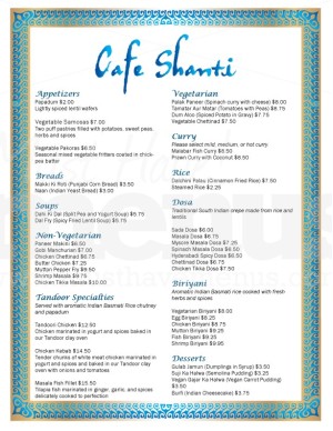 Tandoori Indian Menu