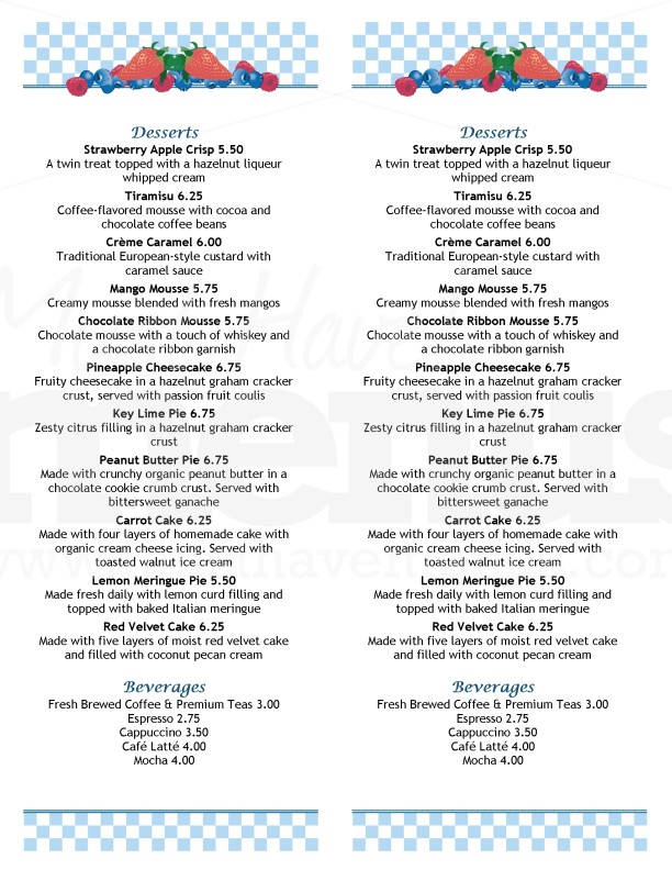 Dessert Specials Menu | page 1
