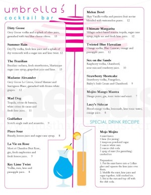 Umbrella Cocktail Menu