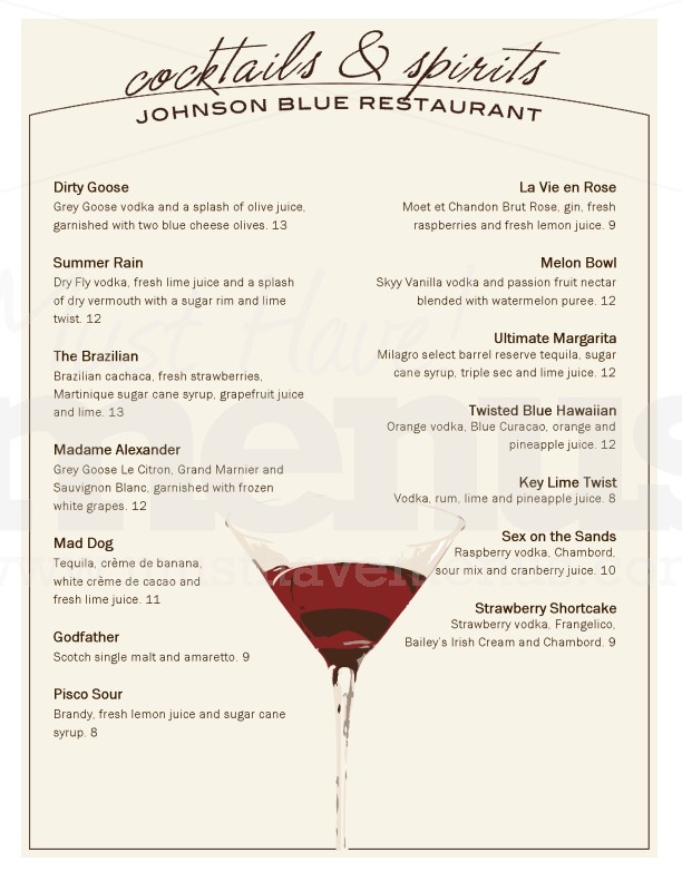 Cosmo Cocktail Menu | page 1