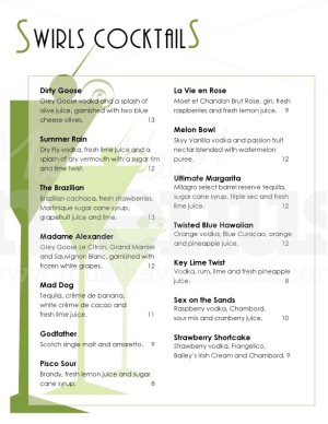 Dry Martini Cocktail Menu