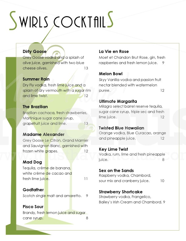Dry Martini Cocktail Menu | page 1