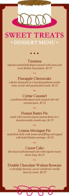 Chocolate Cake Dessert Menu Dessert Menus