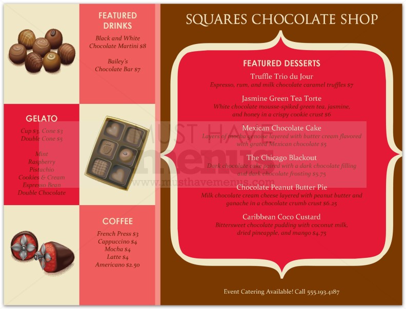 Chocolate Assortment Dessert Menu | page 1