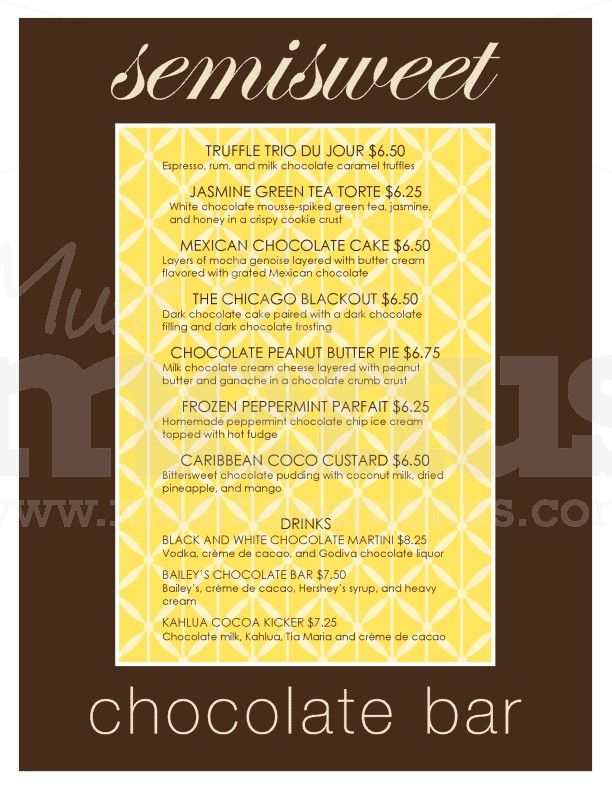 Semisweet Chocolate Menu | page 1