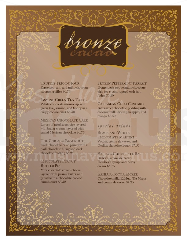 Cocoa Chocolate Menu | page 1