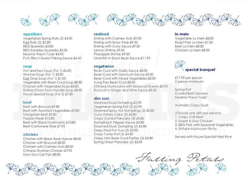 Ginkgo Leaves British Chinese Menu A4 | page 1