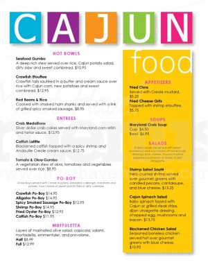 Cajun Food Menu