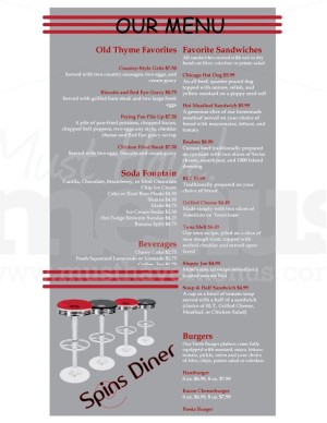 50s Diner Menu Long