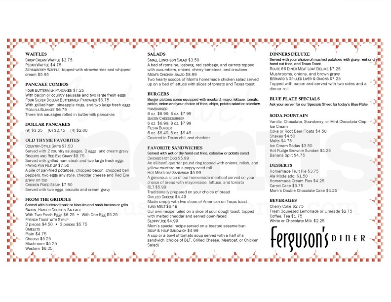 Diner Placemat Menu Long | page 1