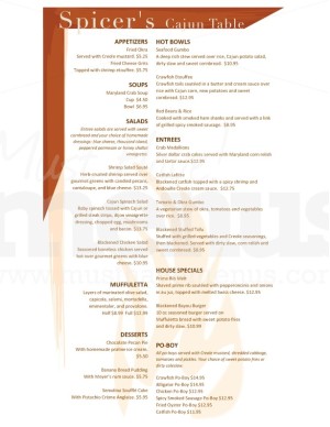 Cajun Cafe Menu Long