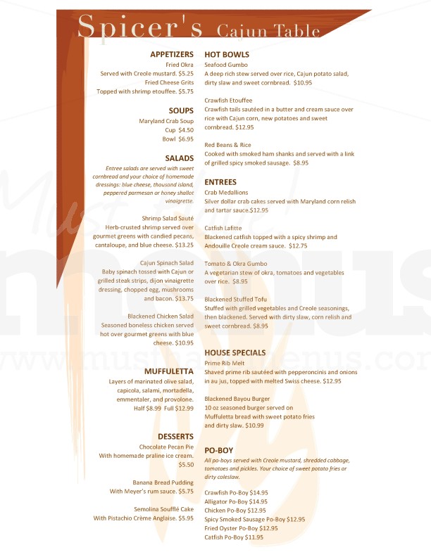 Cajun Cafe Menu Long | page 1