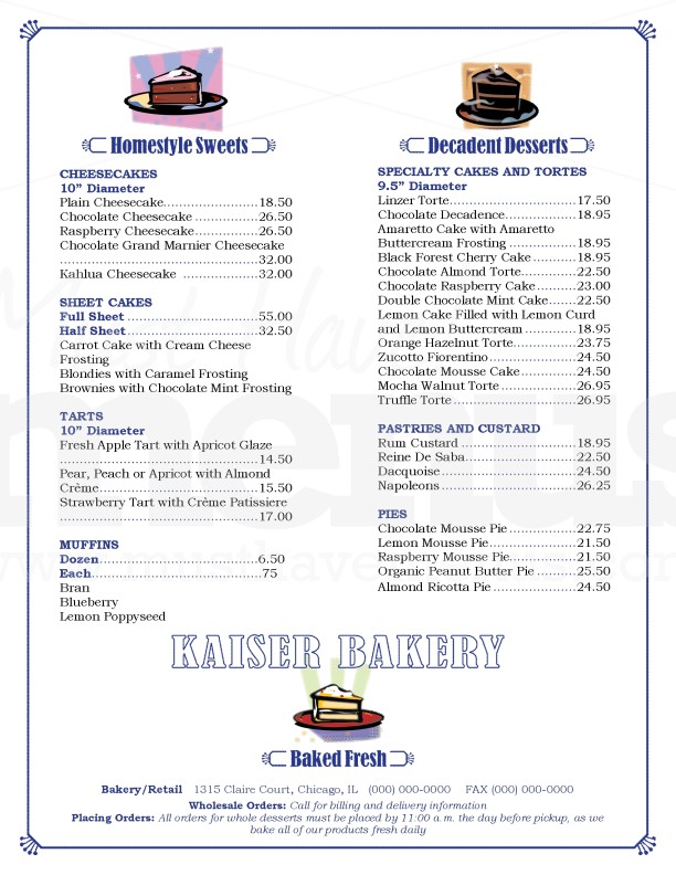 New City Bakery Menu | page 1