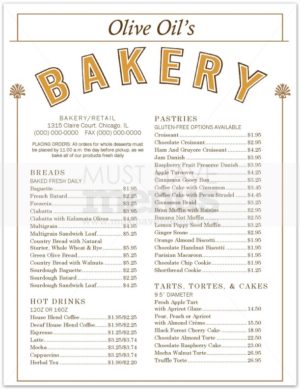 Bakery Menu | page 1