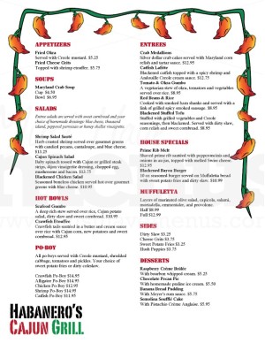 Spicy Cajun Menu