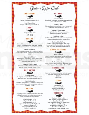 South Cajun Menu Long