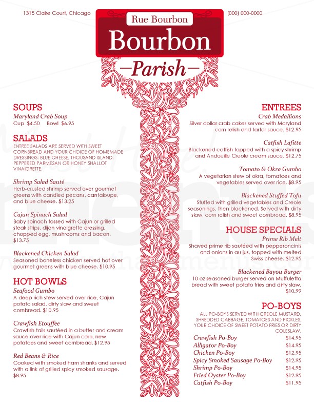 Bourbon Cajun Menu | page 1