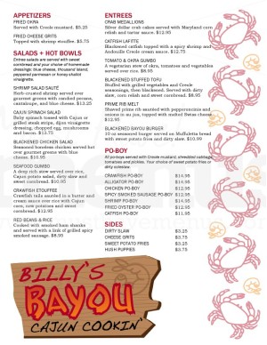 Cajun Menu