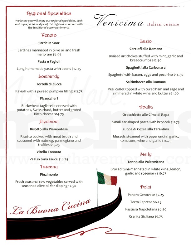 Gondola Italian Menu | page 1