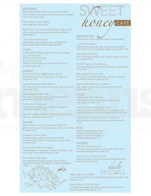 Honey Bee Cafe Menu
