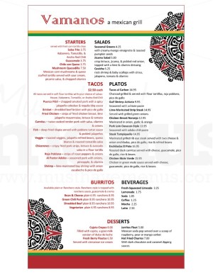 Mexican Food Menu Long