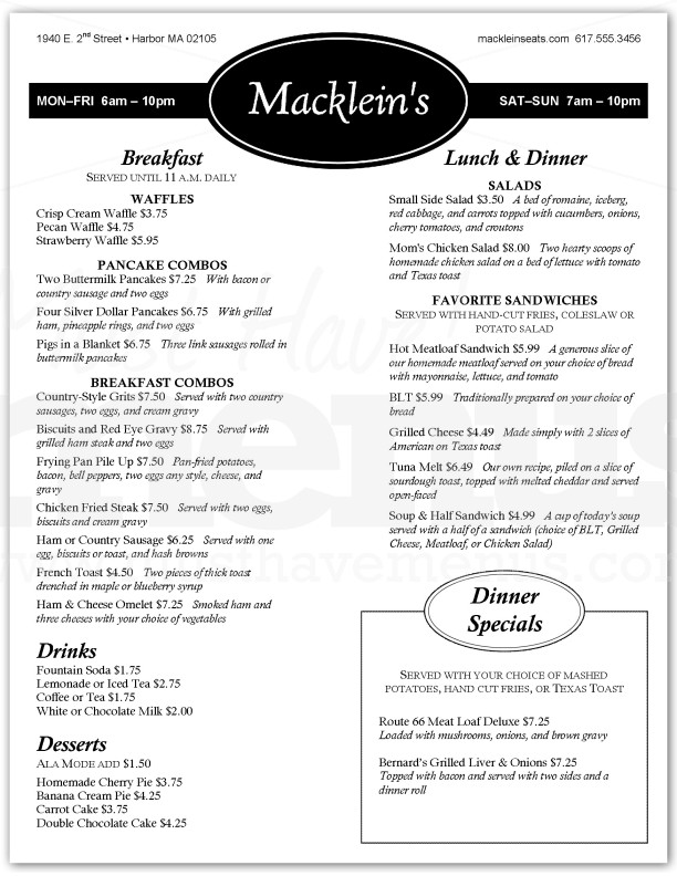 The Family Restaurant Menu | page 1