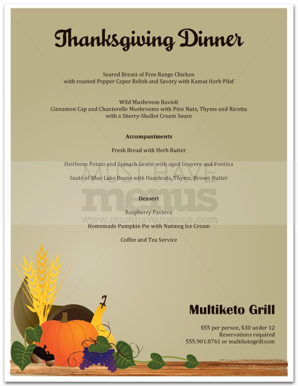 Thanksgiving Dinner Menu | page 1
