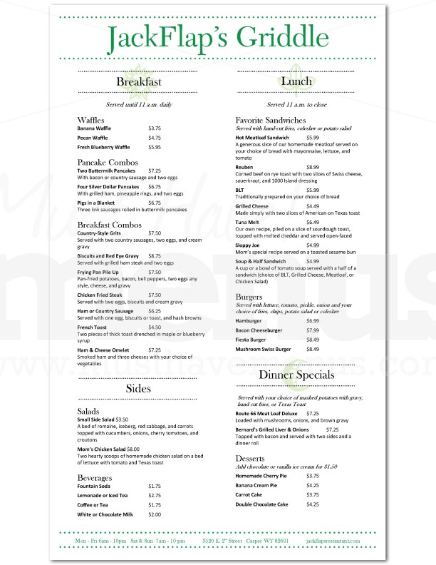 The Family Restaurant Menu Long | page 1