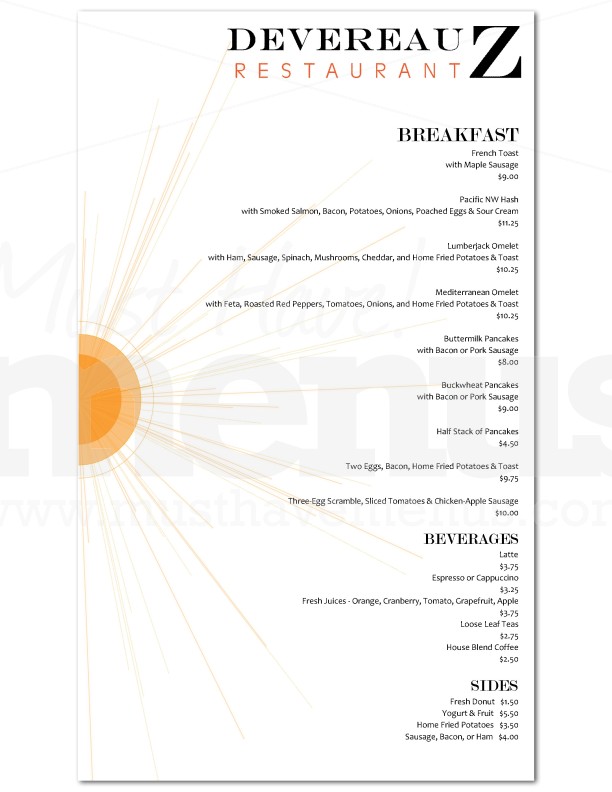 Morning Breakfast Menu Long | page 1