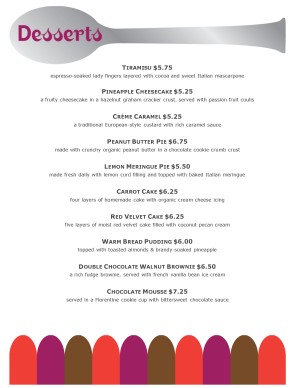 Customize Healthy Dessert Menu
